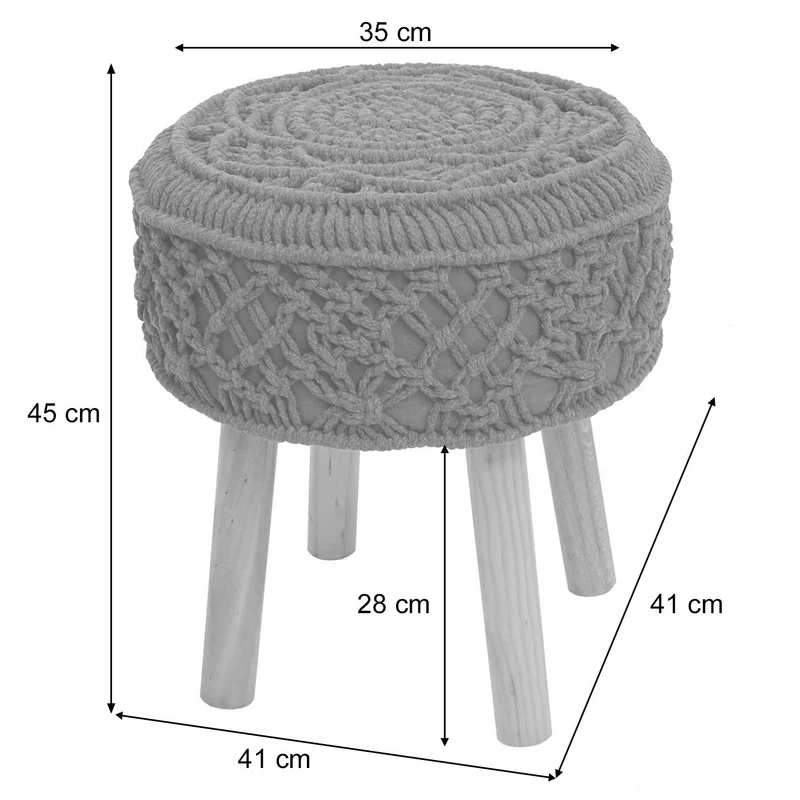 Tabouret repose-pieds siège forme ronde tricoté, 45x41cm tricot tissu gris foncé 04_0005317
