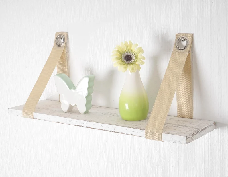 Étagère murale suspendue en bois clair aspect vintage 21x50cm blanc vieilli vintage 04_0005184