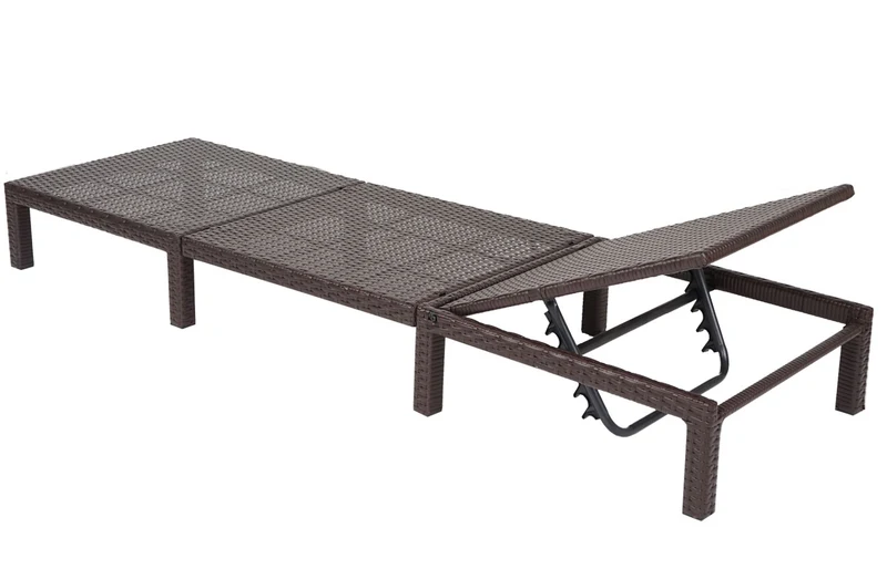 Chaise longue relax bain de soleil pour jardin extérieur terrasse en poly-rotin marron coussin crème 04_0004235