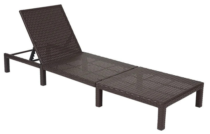 Chaise longue relax bain de soleil pour jardin extérieur terrasse en poly-rotin marron coussin crème 04_0004235