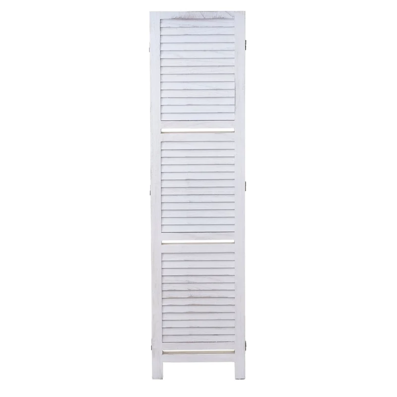 Paravent cloison de séparation 3 panneaux avec étagères 170x125cm aspect shabby en bois blanc 04_0003952