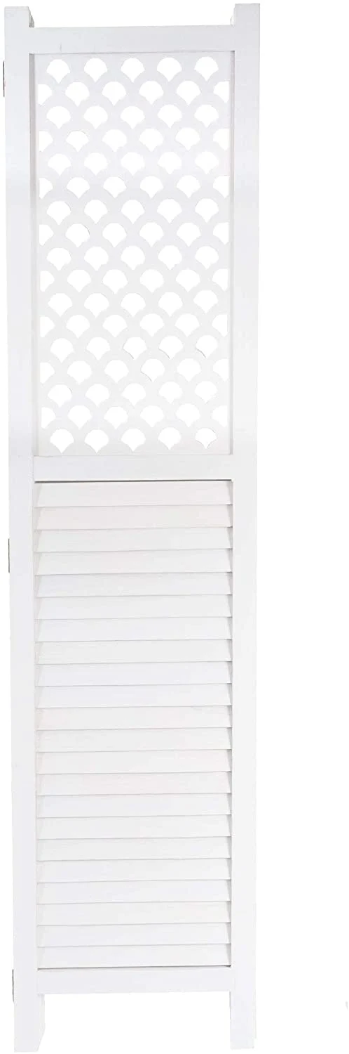 Paravent cloison de séparation pare-vue 6 panneaux 170x245cm en bois blanc 04_0003910