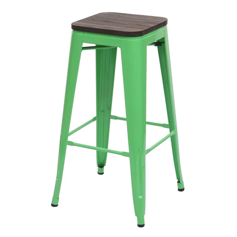 Tabouret de bar chaise de comptoir siège en bois avec repose-pieds design industriel empilable en métal vert 04_0005244