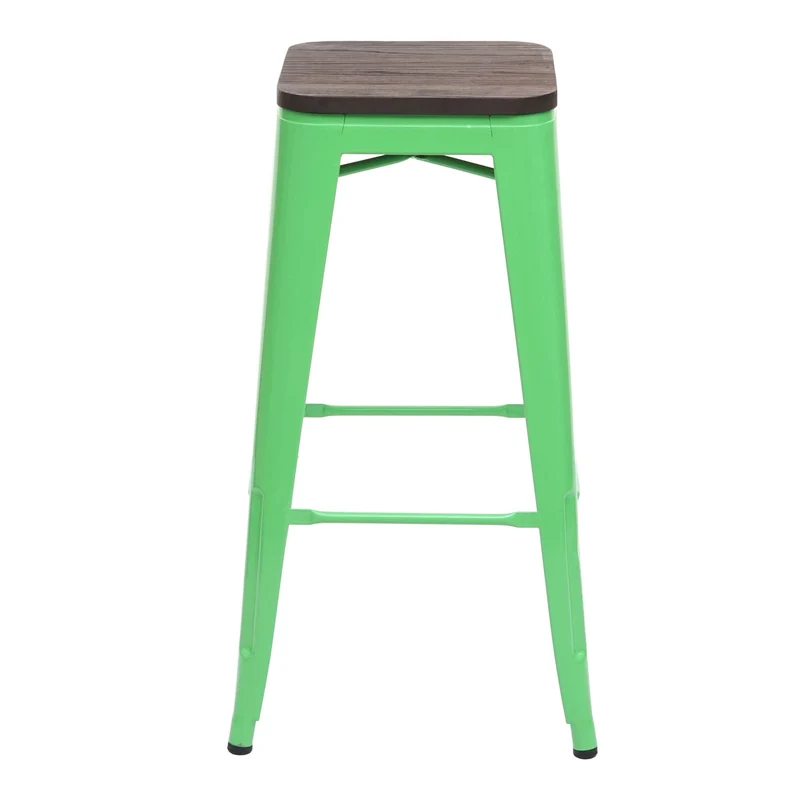 Tabouret de bar chaise de comptoir siège en bois avec repose-pieds design industriel empilable en métal vert 04_0005244
