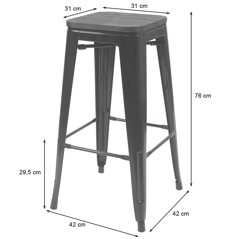 Tabouret de bar chaise de comptoir siège en bois avec repose-pieds design industriel empilable en métal vert 04_0005244