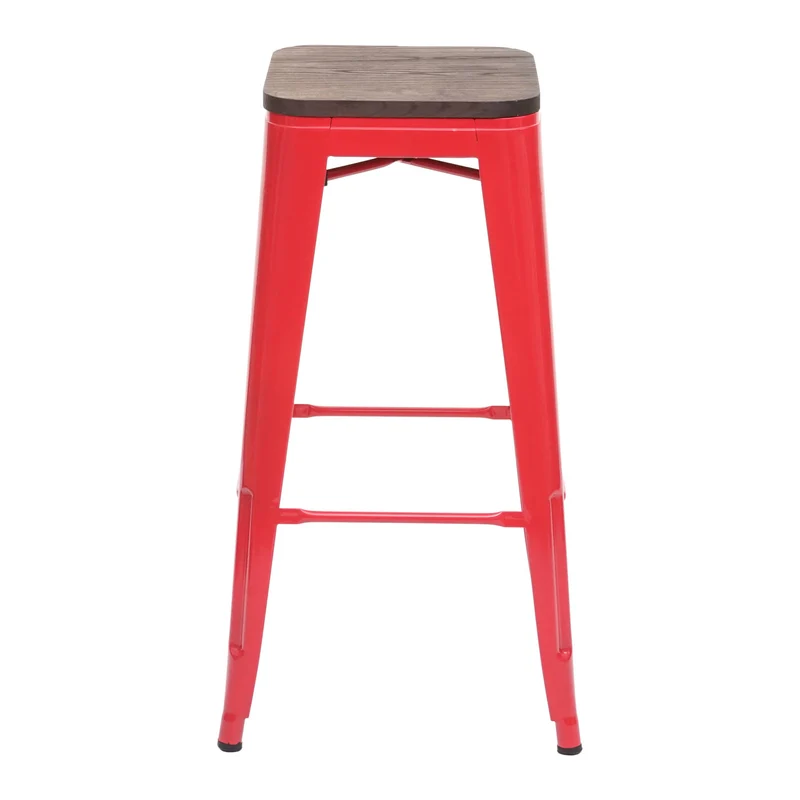 Tabouret de bar chaise de comptoir siège en bois avec repose-pieds design industriel empilable en métal rouge 04_0005243
