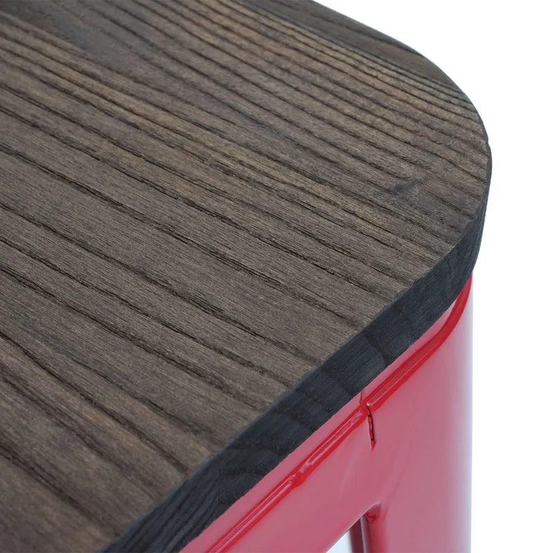 Tabouret de bar chaise de comptoir siège en bois avec repose-pieds design industriel empilable en métal rouge 04_0005243
