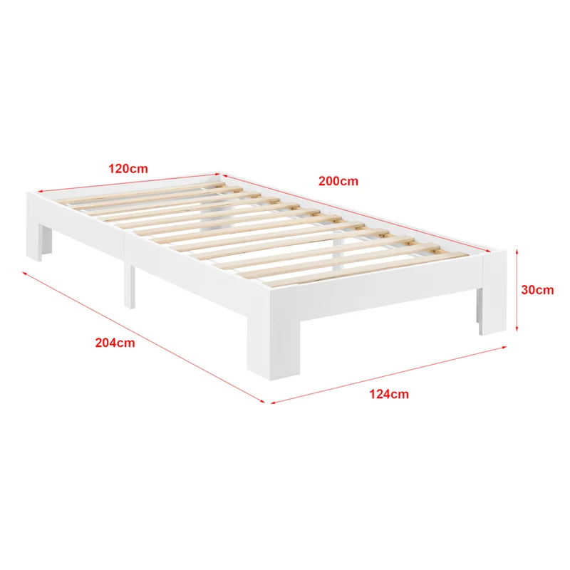 Lit pour adultes design simple cadre avec sommier à lattes en pin et bois 120 x 200 cm blanc 03_0004933