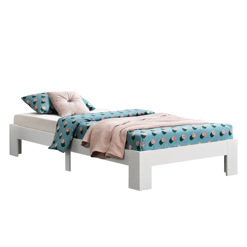 Lit pour adultes design simple cadre avec sommier à lattes en pin et bois 120 x 200 cm blanc 03_0004933
