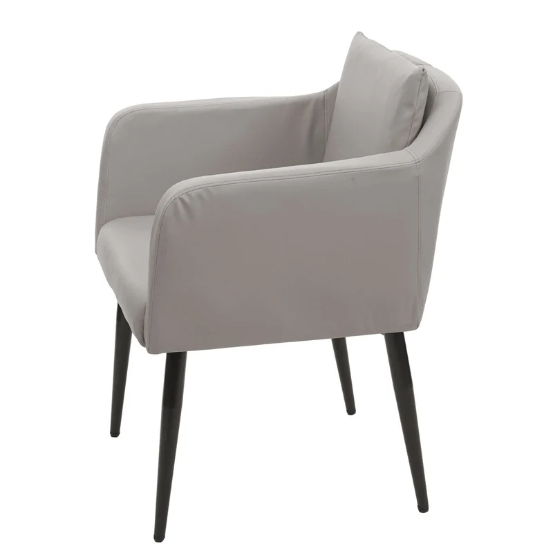 Fauteuil chaise lounge salle à manger bureau visiteur en synthétique taupe-gris pieds métal noir 04_0002286
