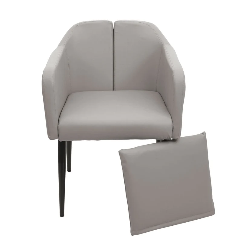 Fauteuil chaise lounge salle à manger bureau visiteur en synthétique taupe-gris pieds métal noir 04_0002286