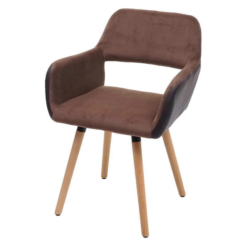 Chaise de salle à manger bureau visiteur design rétro en tissu marron pied en bois clair 04_0002139
