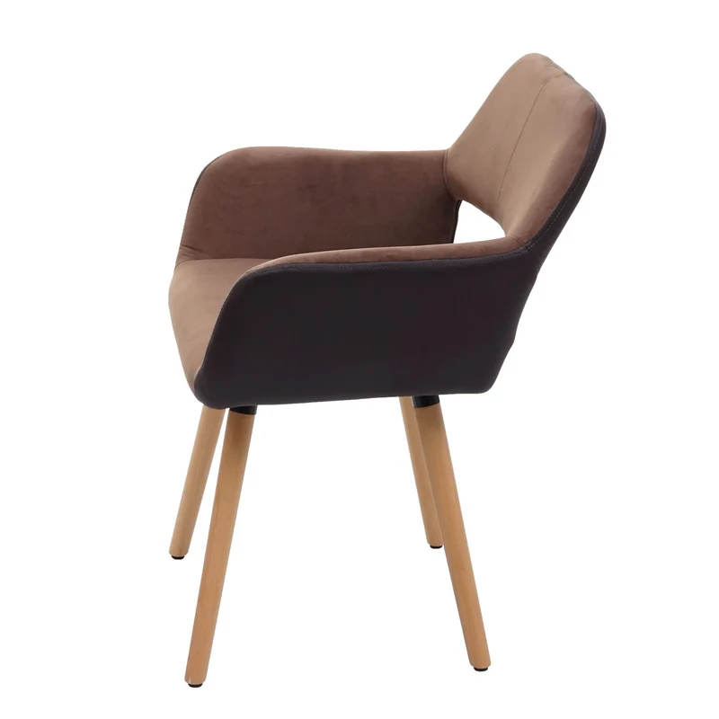 Chaise de salle à manger bureau visiteur design rétro en tissu marron pied en bois clair 04_0002139