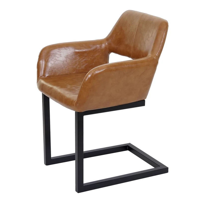 Chaise de salle à manger bureau visiteur sans roulette design rétro en synthétique marron pied en métal 04_0002159