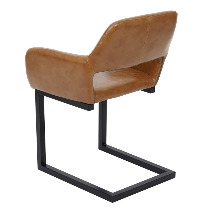 Chaise de salle à manger bureau visiteur sans roulette design rétro en synthétique marron pied en métal 04_0002159
