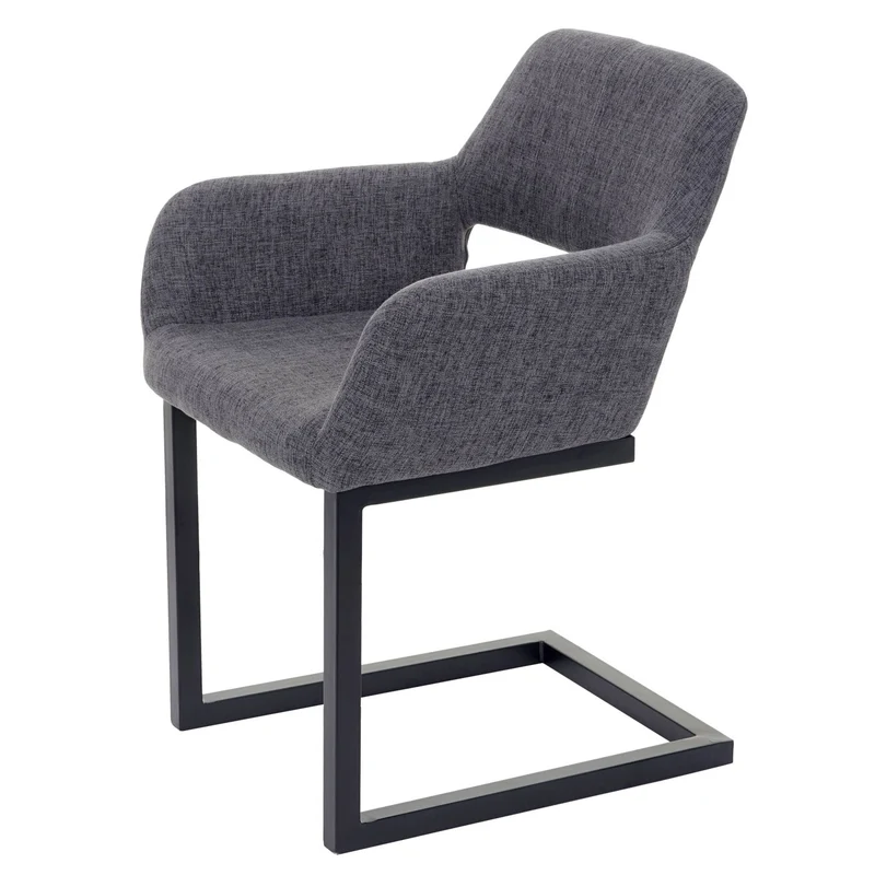 Chaise de salle à manger bureau visiteur sans roulette design rétro en tissu gris pied en métal 04_0002157
