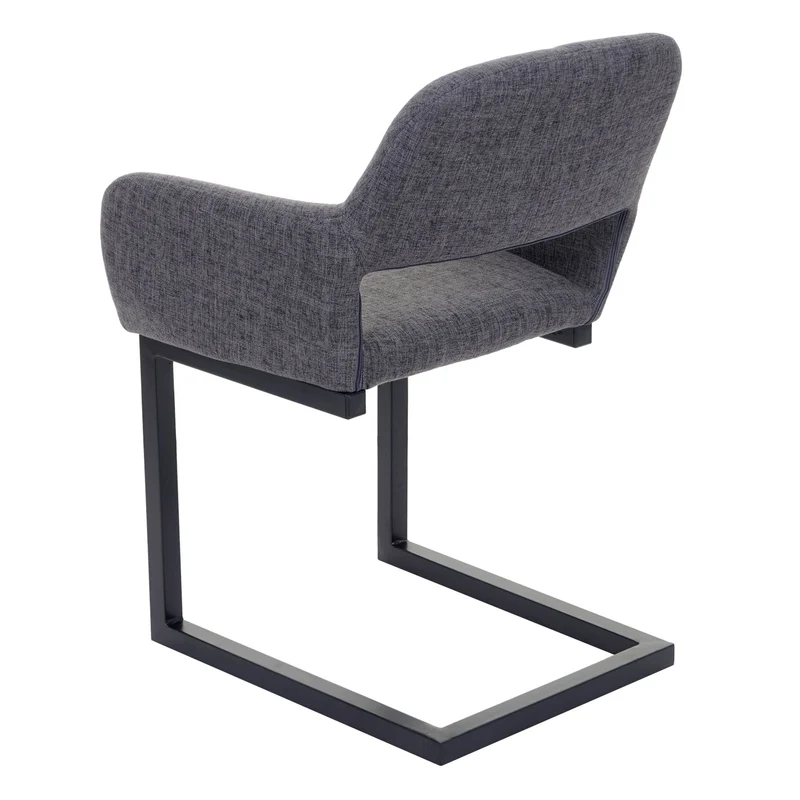 Chaise de salle à manger bureau visiteur sans roulette design rétro en tissu gris pied en métal 04_0002157