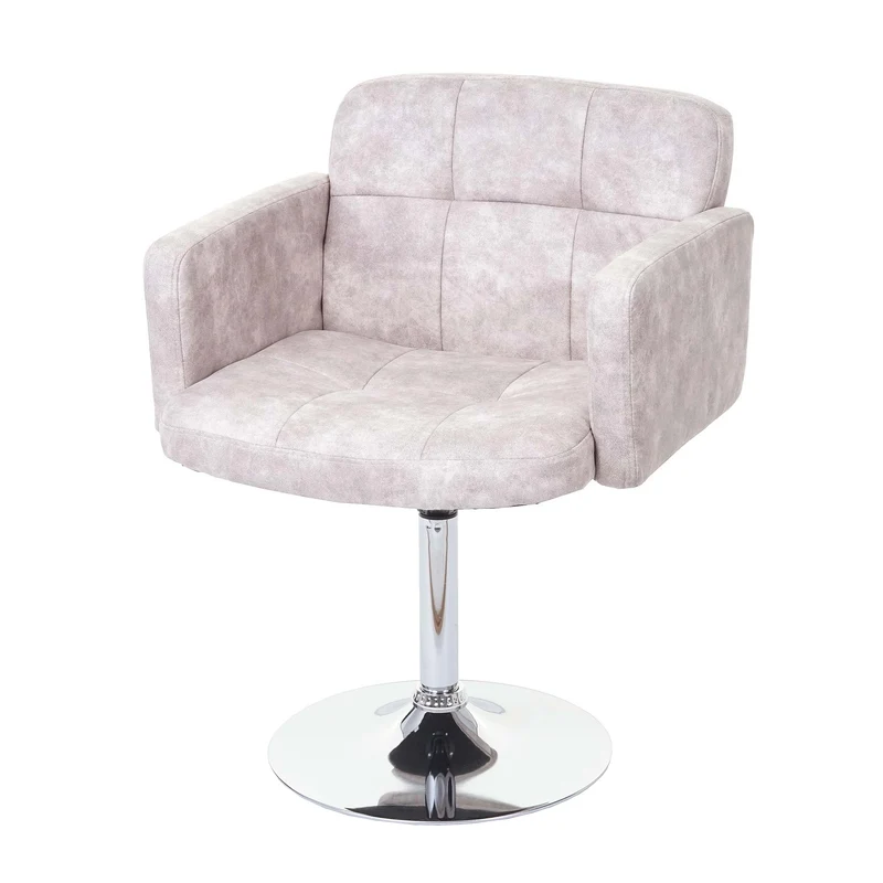 Chaise fauteuil de salle à manger pivotante faux suède chromé gris clair vintage 04_0001983