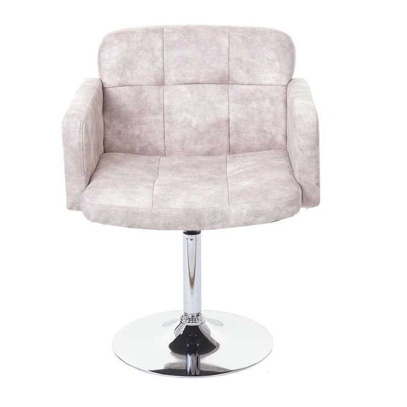 Chaise fauteuil de salle à manger pivotante faux suède chromé gris clair vintage 04_0001983