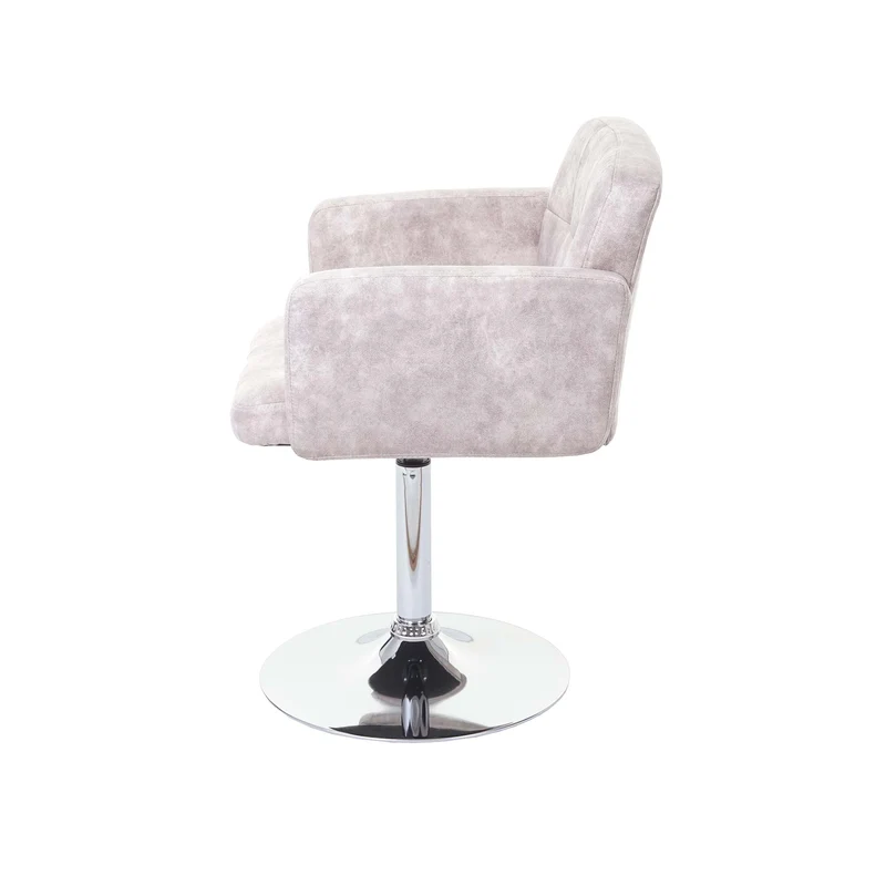 Chaise fauteuil de salle à manger pivotante faux suède chromé gris clair vintage 04_0001983