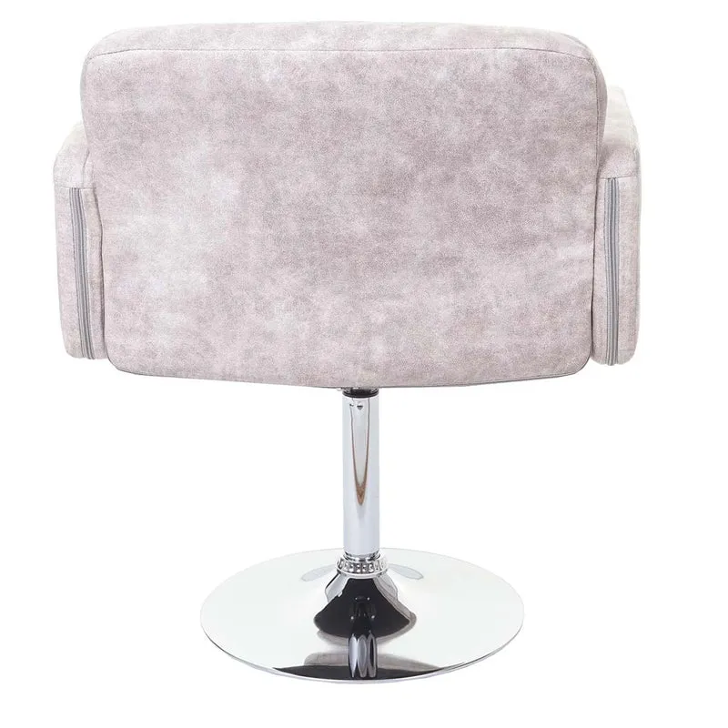Chaise fauteuil de salle à manger pivotante faux suède chromé gris clair vintage 04_0001983