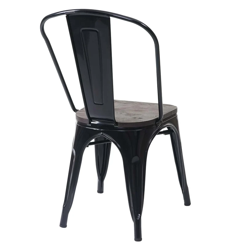 Chaise de salle à manger style industriel factory métal noir et assise en bois 04_0002025