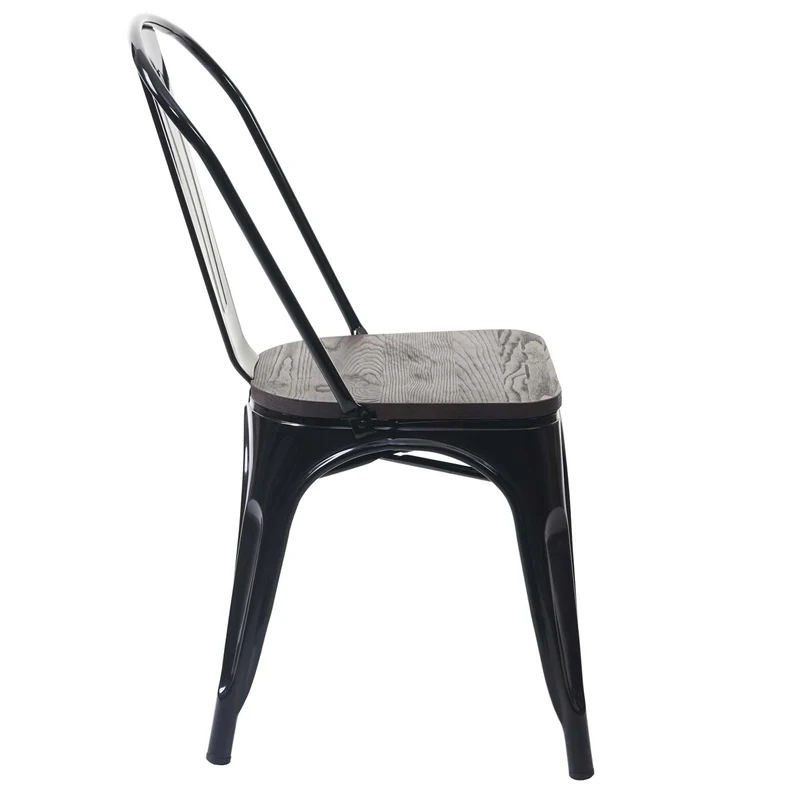Chaise de salle à manger style industriel factory métal noir et assise en bois 04_0002025