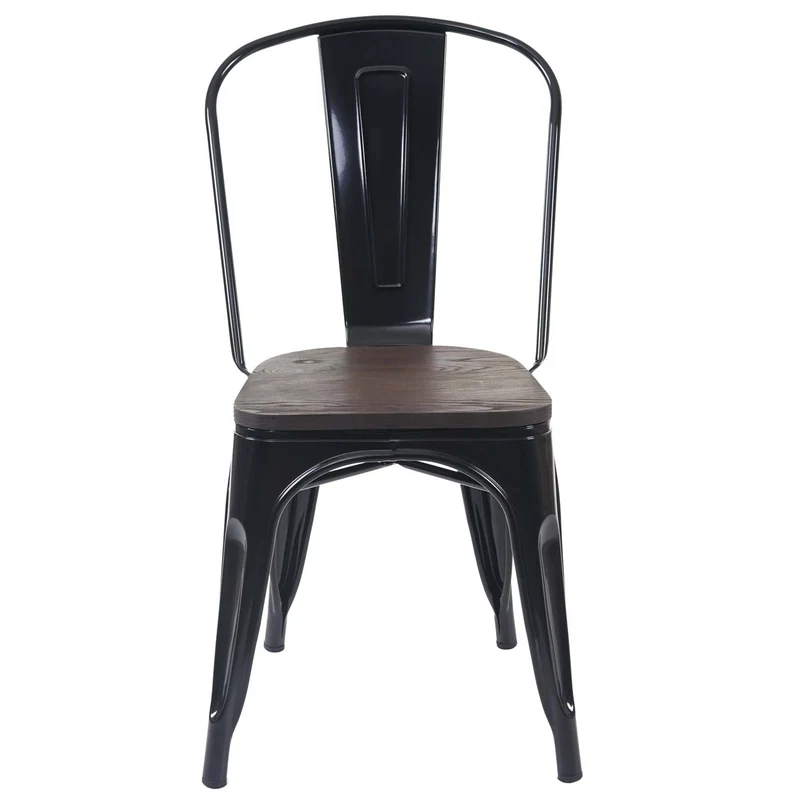 Chaise de salle à manger style industriel factory métal noir et assise en bois 04_0002025
