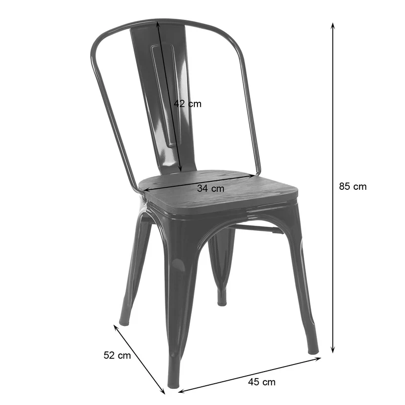 Chaise de salle à manger style industriel factory métal noir et assise en bois 04_0002025