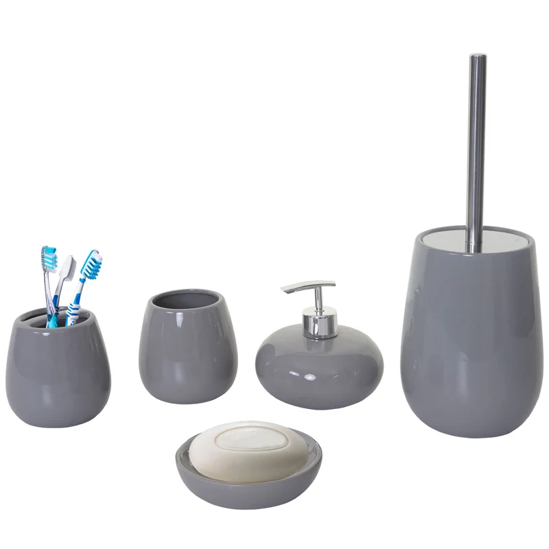 Set de 5 accessoires de salle de bain en céramique pour salle de bain gris 04_0003581