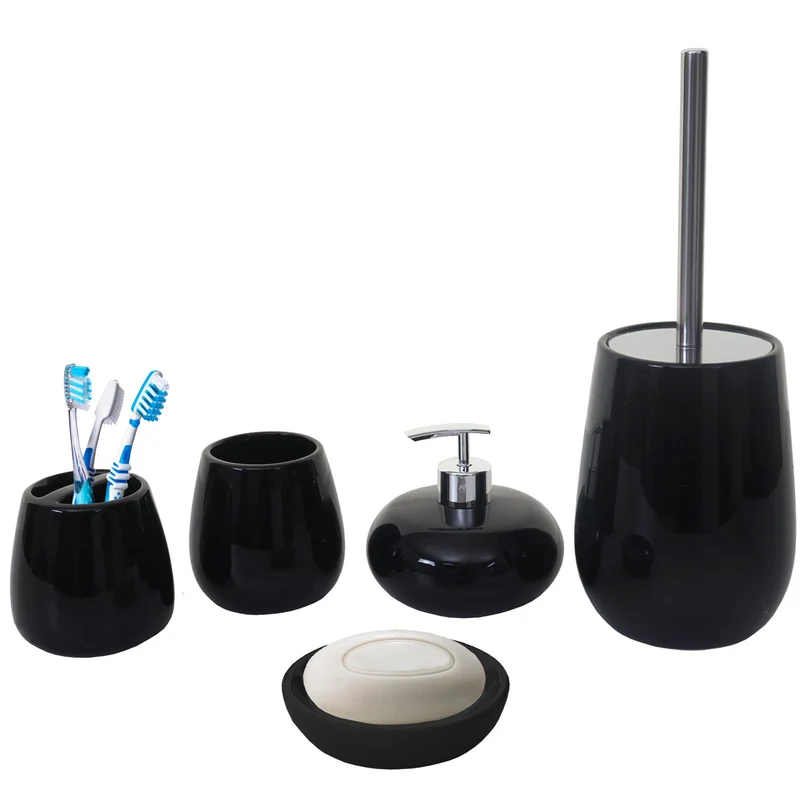 Set de 5 accessoires de salle de bain en céramique pour salle de bain noir 04_0004841
