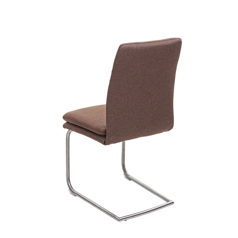Chaise de salle à manger cuisine en tissu marron et acier inoxydable coutures décoratives 04_0002267
