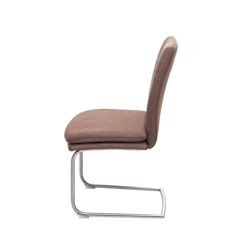 Chaise de salle à manger cuisine en tissu marron et acier inoxydable coutures décoratives 04_0002267