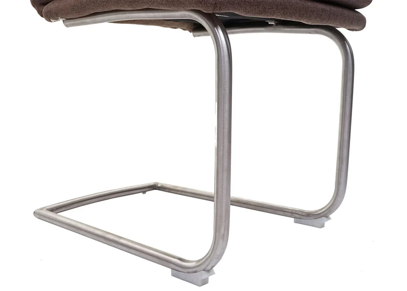 Chaise de salle à manger cuisine en tissu marron et acier inoxydable coutures décoratives 04_0002267