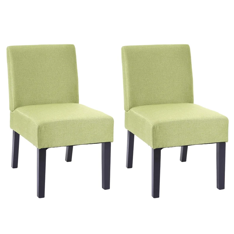 Lot de 2 chaises à manger en tissu vert pieds en bois design simple siège extra long 04_0000396