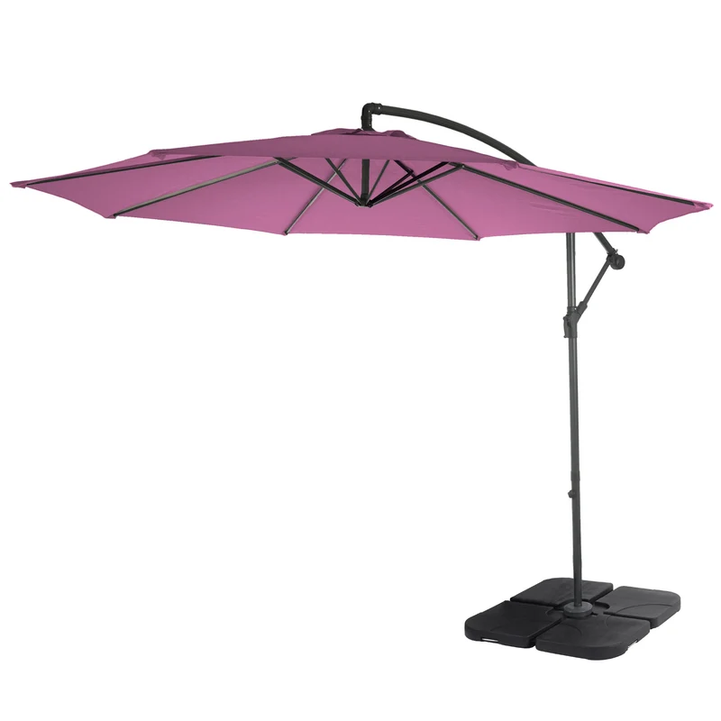 Parasol déporté protection solaire Ø 3m inclinable polyester/acier 11kg rouge lavande avec support 04_0000946