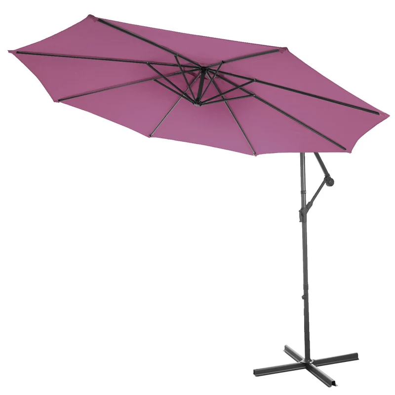 Parasol déporté protection solaire Ø 3m inclinable polyester/acier 11kg rouge lavande avec support 04_0000946