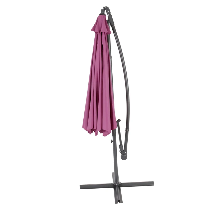 Parasol déporté protection solaire Ø 3m inclinable polyester/acier 11kg rouge lavande avec support 04_0000946