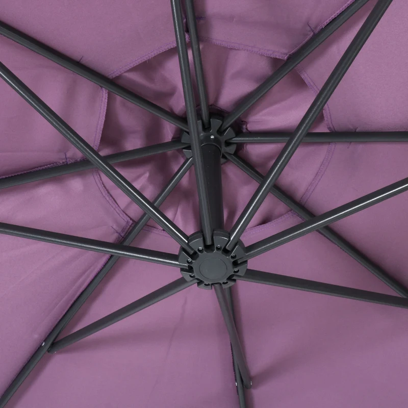 Parasol déporté protection solaire Ø 3m inclinable polyester/acier 11kg rouge lavande avec support 04_0000946