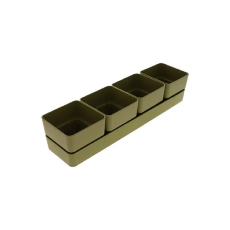 Jardinière vert olive avec soucoupe rectangulaire