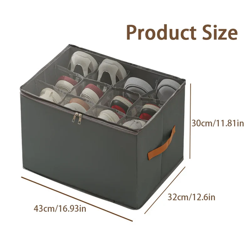 Boîte de rangement à chaussures, 12 compartiments avec poignée