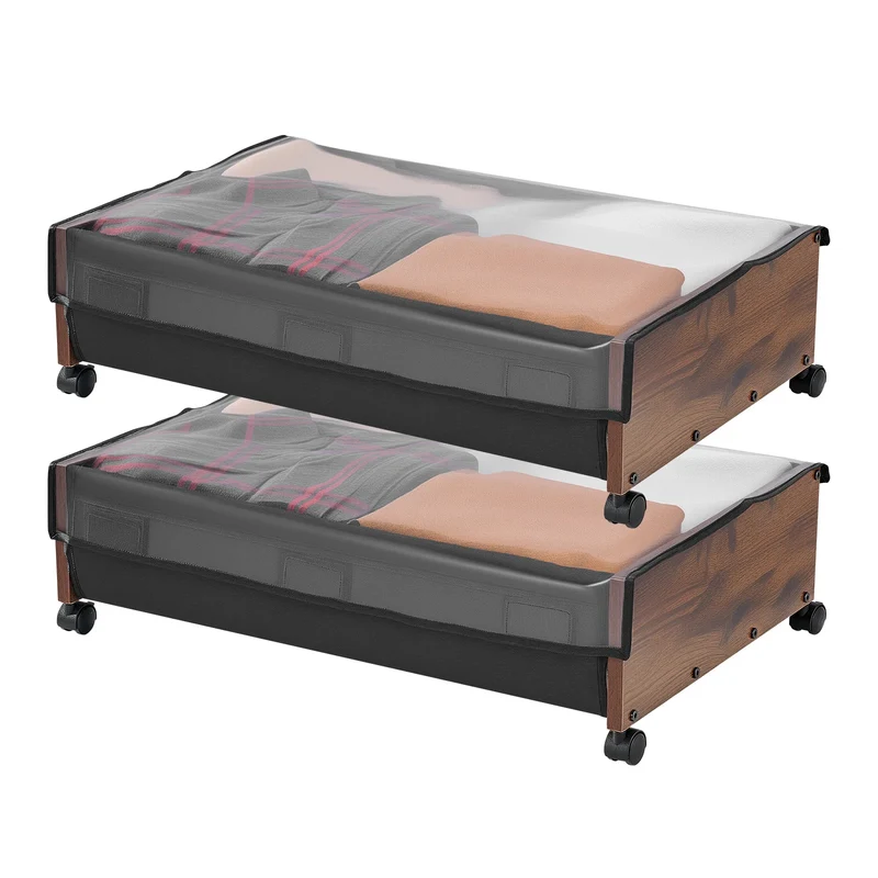 Rangement sous lit à roulettes avec couvercle transparent