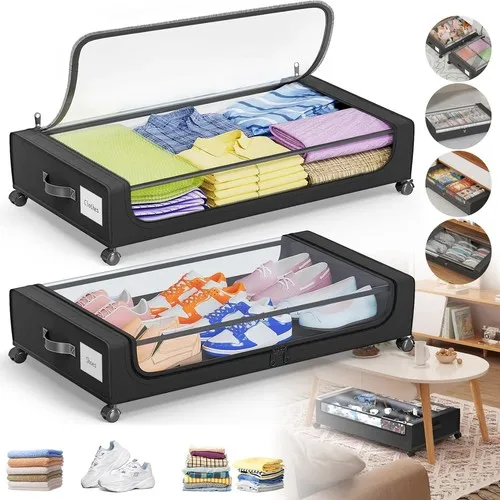 Boîtes de rangement sous le lit avec roulettes, lot de 2