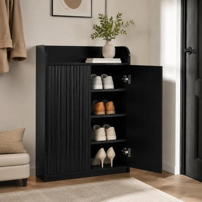 Meuble à chaussures noir avec miroir pleine longueur