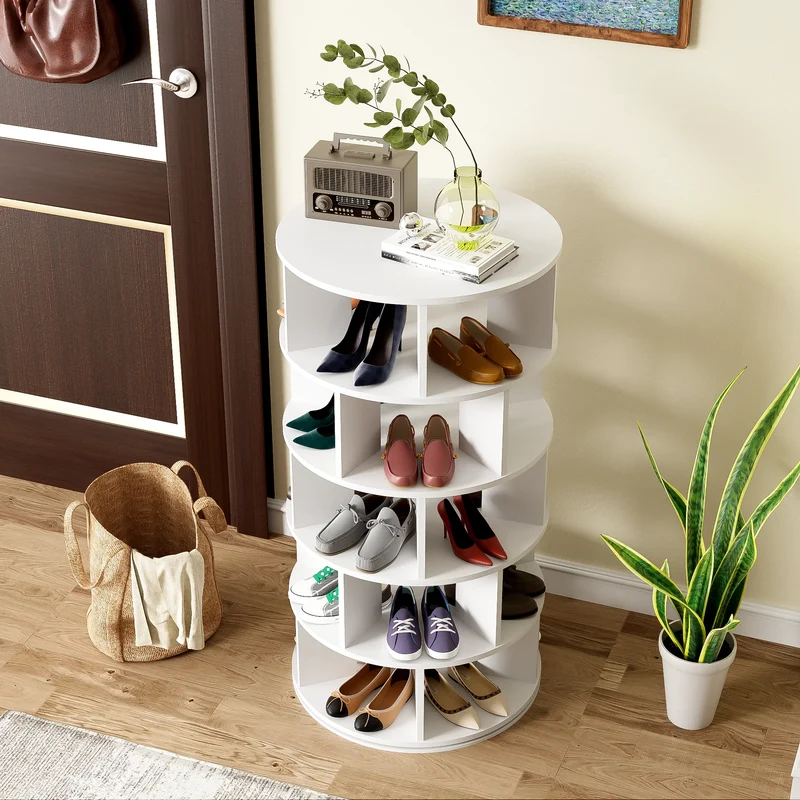 Rangement chaussures rotatif blanc, 5 niveaux et 25 compartiments