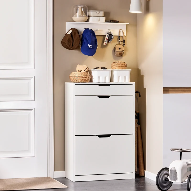Meuble à chaussures blanc à 4 abattants, 8 espaces