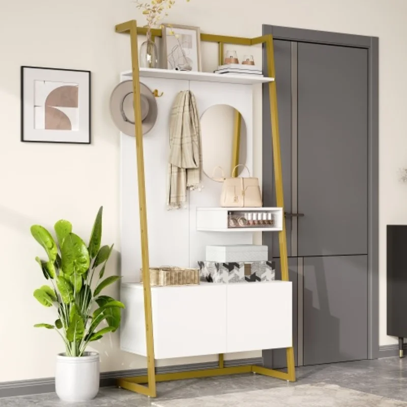Meuble d'entrée avec miroir, patères et rangement à chaussures
