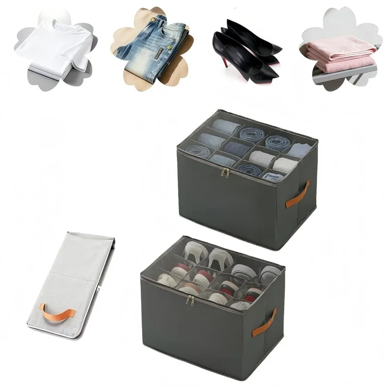 Organiseur à chaussures pliable 12 compartiments avec couvercle transparent