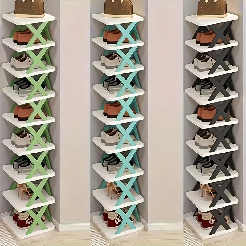 Étagère à chaussures pliable en plastique, 6 ou 9 niveaux