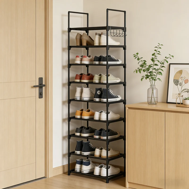 Porte-chaussures en métal 10 niveaux avec crochets